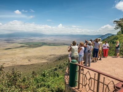 NGORONGORO, TANZANIA - OCTOBER 21, 2014 : View over  Ngorongoro  Conservation Area. Ngorongoro Crater is a large volcanic caldera and a wildlife reserve.